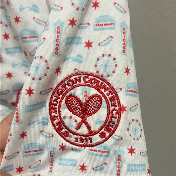 Rhoback Kids Polo Shirt in White and Red Print. Chicago print - Picture 3 of 5